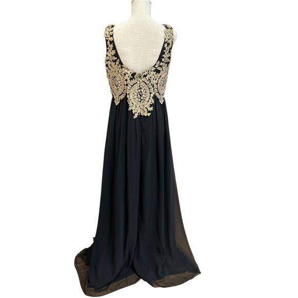 NOX Anabel Beaded V-Neck Lace Bodies Long Gown in Black/Gold Size XL 8343SC - Picture 8 of 9